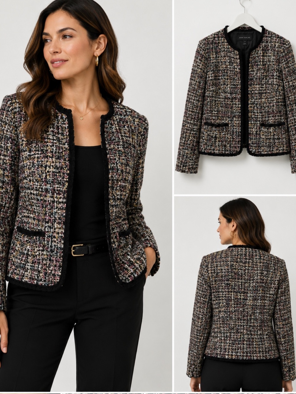 Ann Taylor Multicolor Tweed Blazer gold sequins size 14